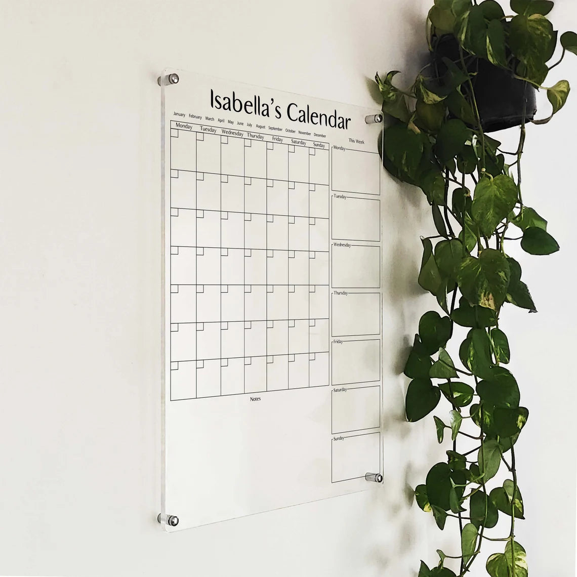 Personalized Acrylic Wall Calendar: Dry Erase Monthly Planner