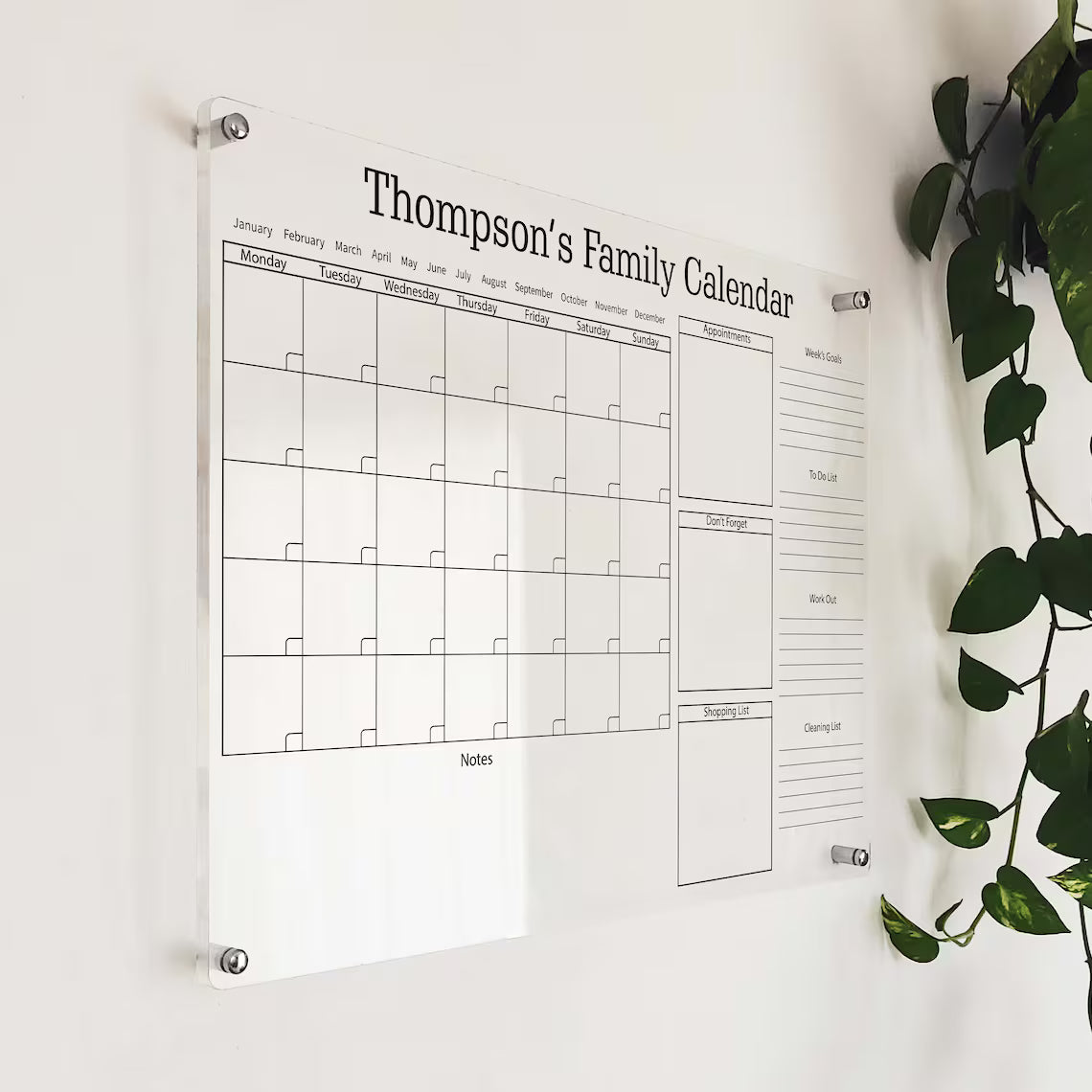 Large Acrylic Wall Calendar: Personalized Family Planner, Dry Erase Board