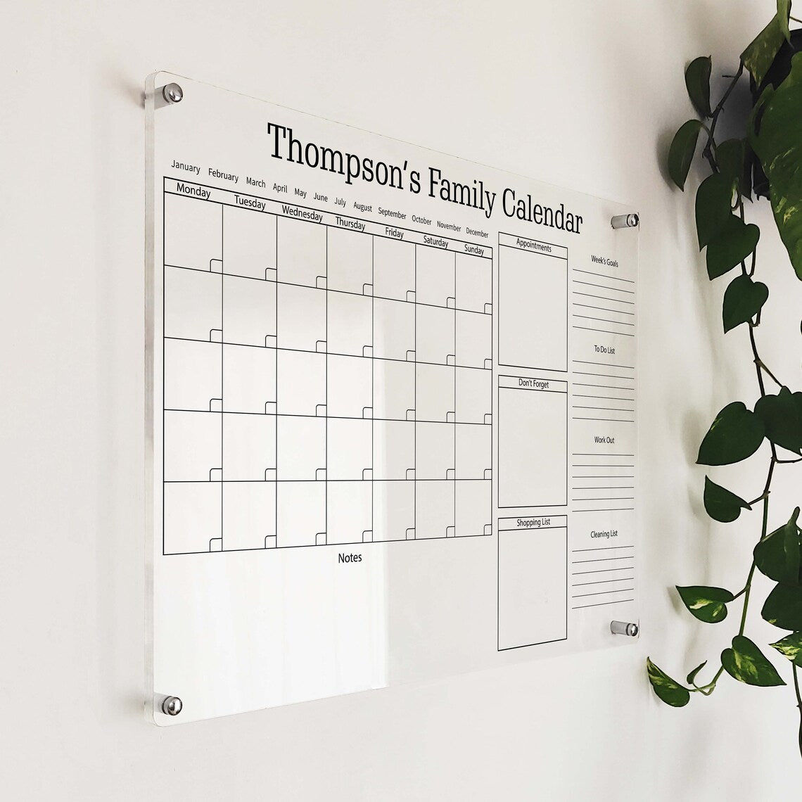 Acrylic Calendar Family Planner Custom Wall Calendar with Office Logo Personalized Dry Erase Board Monthly Weekly Organizer Home Decor