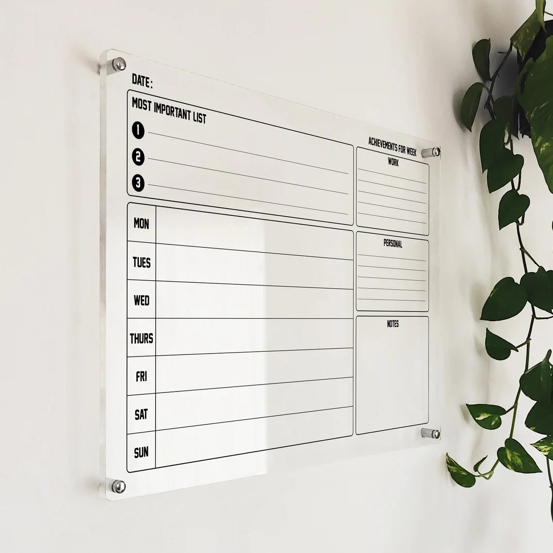 Personalized Acrylic Wall Calendar: Daily & Weekly Planner, Dry Erase