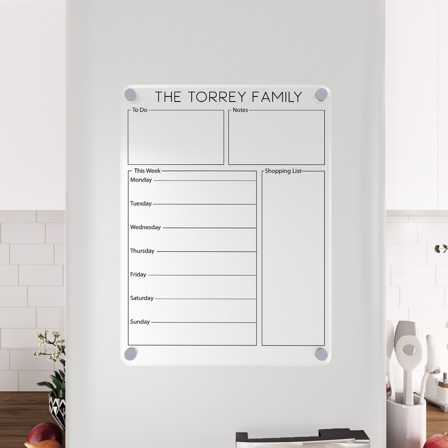 Personalized Magnetic Acrylic Fridge Calendar: Weekly Dry Erase Board