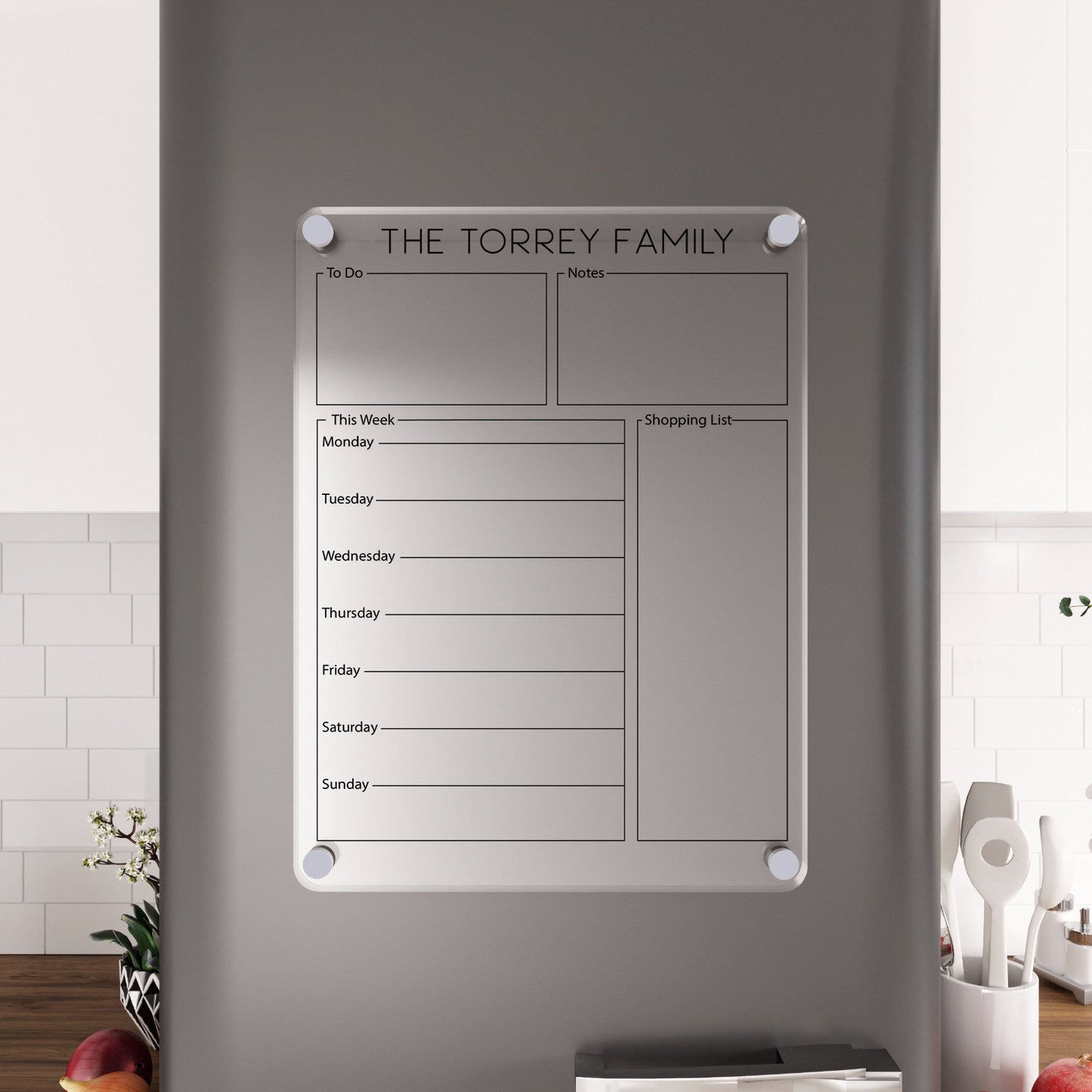 Personalized Magnetic Acrylic Fridge Calendar: Weekly Dry Erase Board