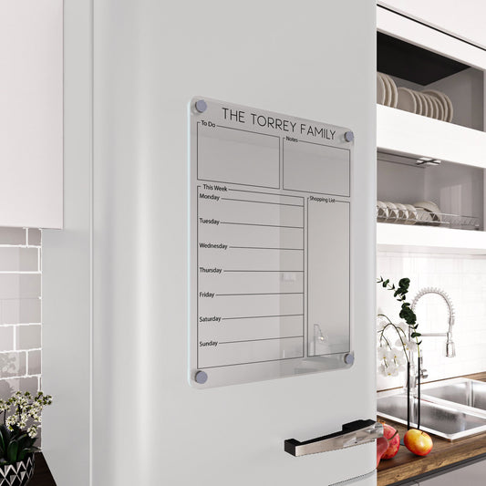 Personalized Magnetic Acrylic Fridge Calendar: Weekly Dry Erase Board