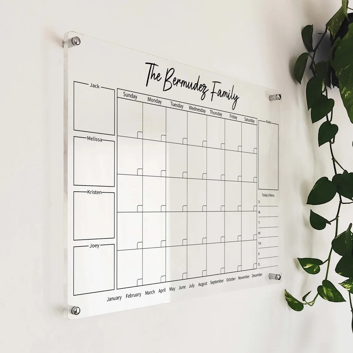 Personalized Acrylic Family Wall Calendar: Custom Dry Erase Planner