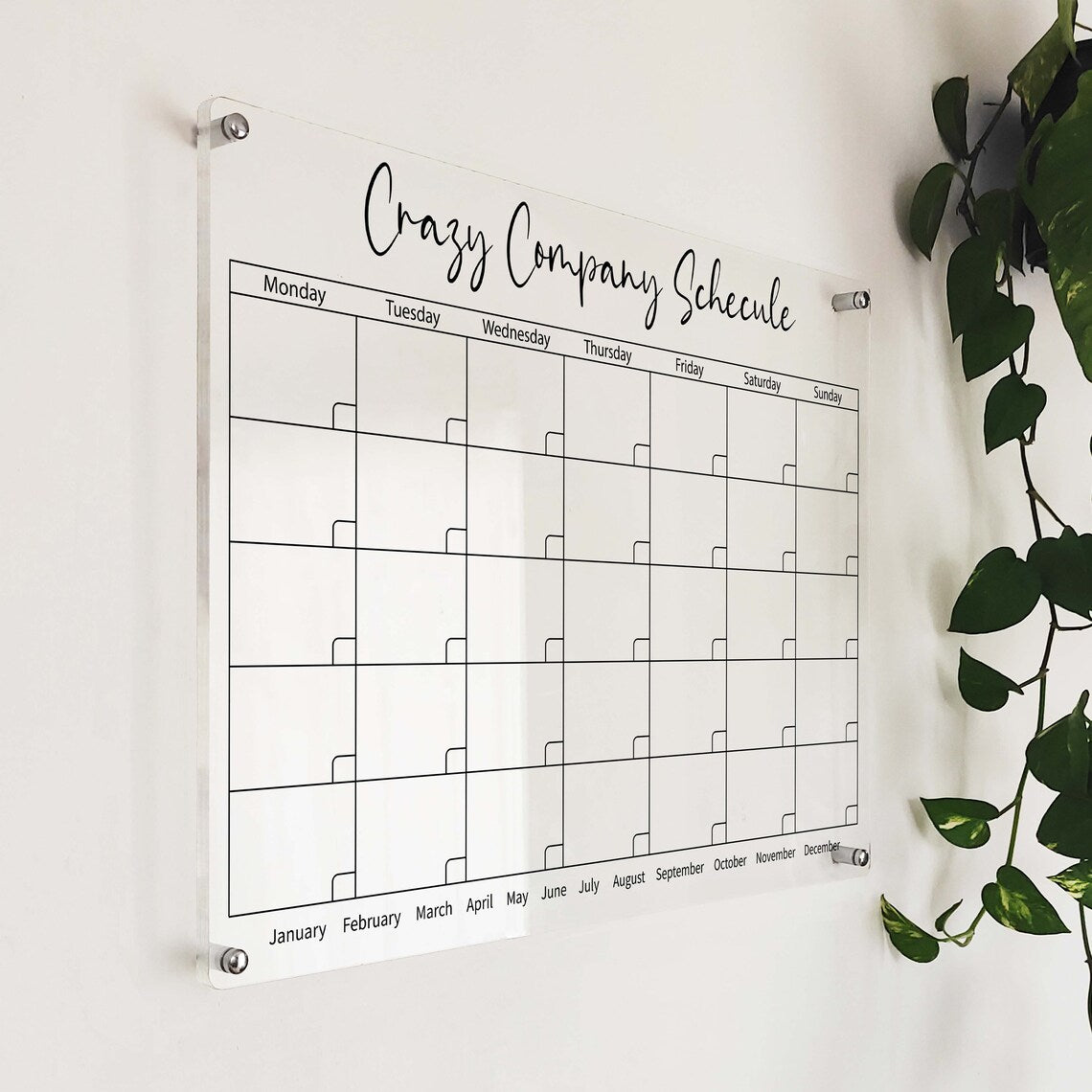 Personalized Acrylic Dry Erase Monthly Wall Calendar - Family Planner