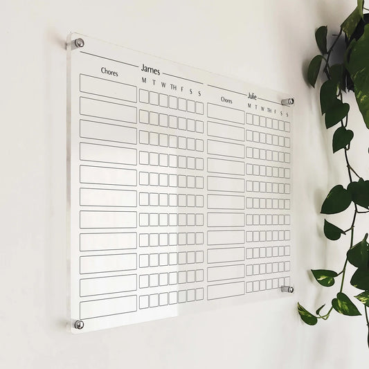Personalized Acrylic Chore Chart for Two: Dry Erase Family Planner