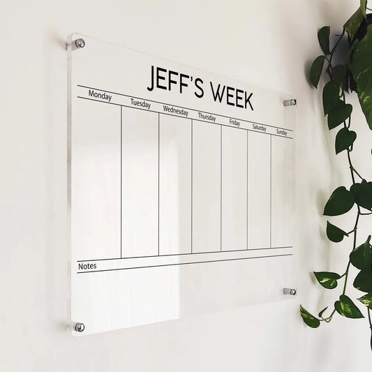 Personalized Acrylic Weekly Planner: Dry Erase Wall Calendar with Marker