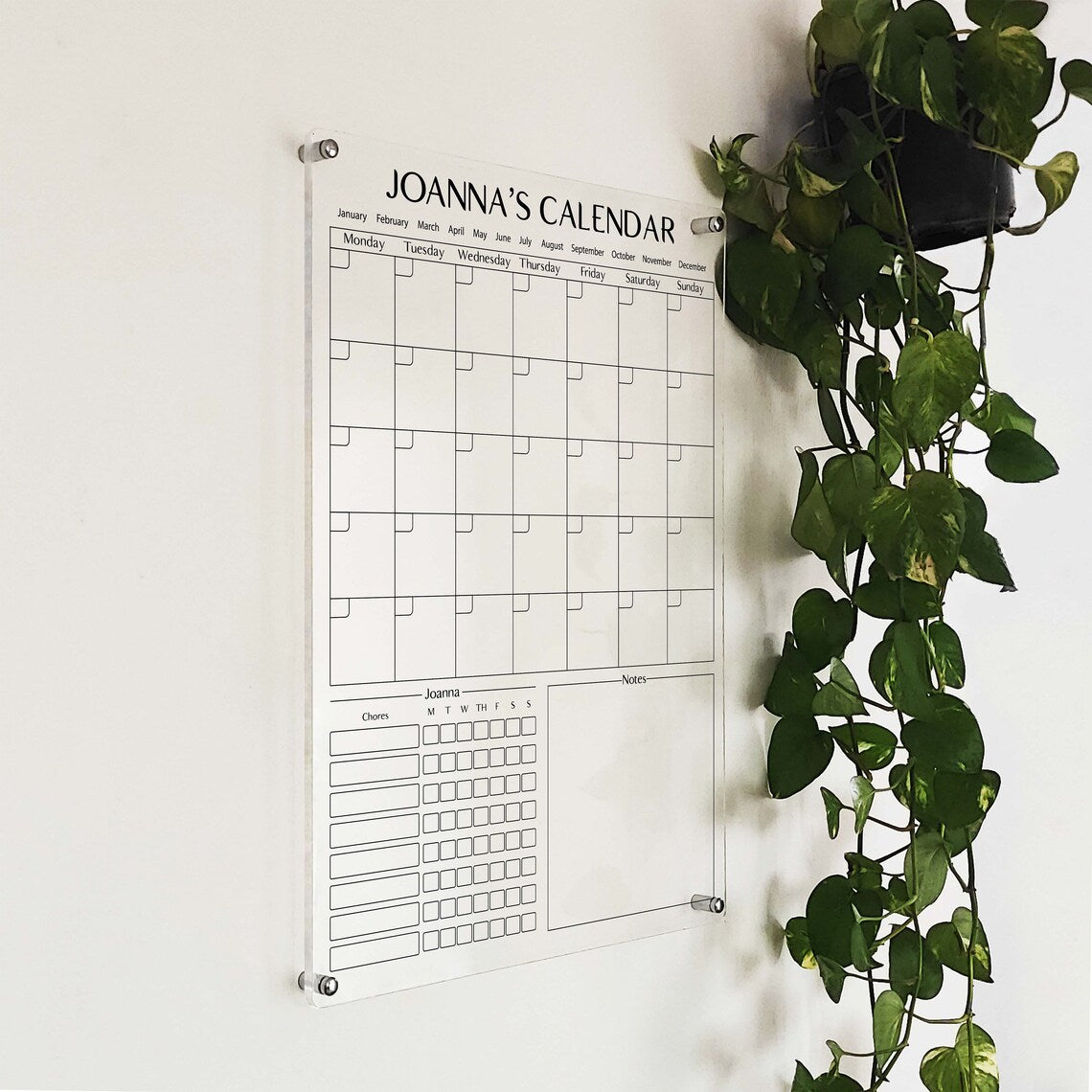 Personalized Acrylic Wall Calendar: Monthly Chore Chart
