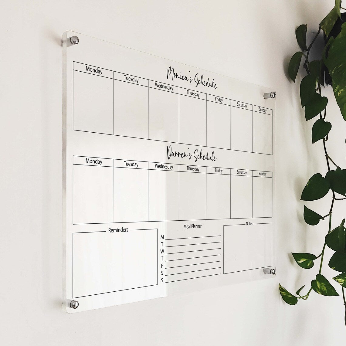 Personalized Acrylic Weekly Wall Calendar: Dry Erase Family Planner