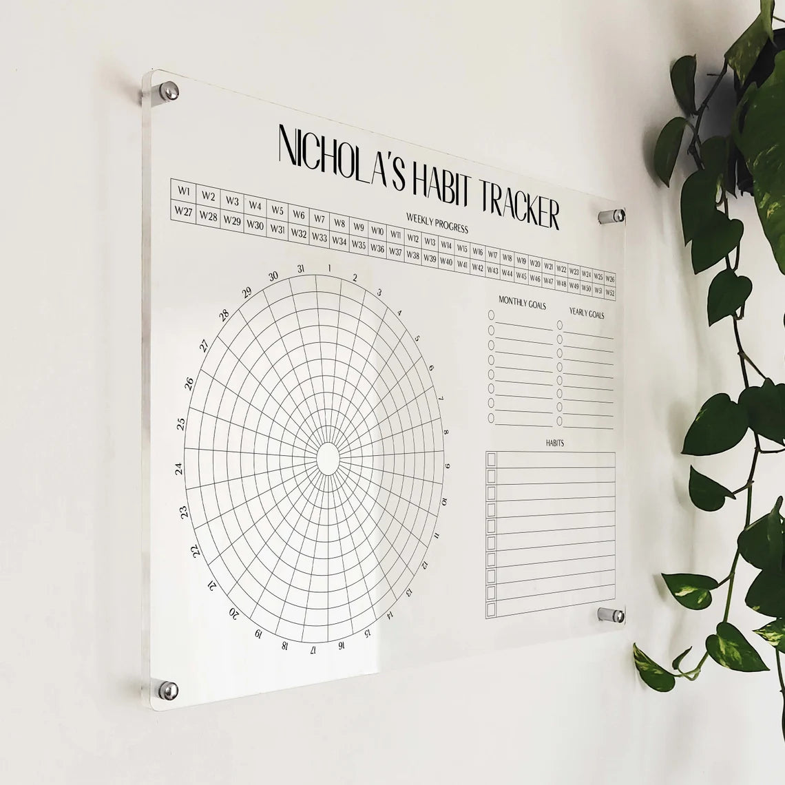 Personalized Acrylic Habit Tracker: Monthly Wall Planner