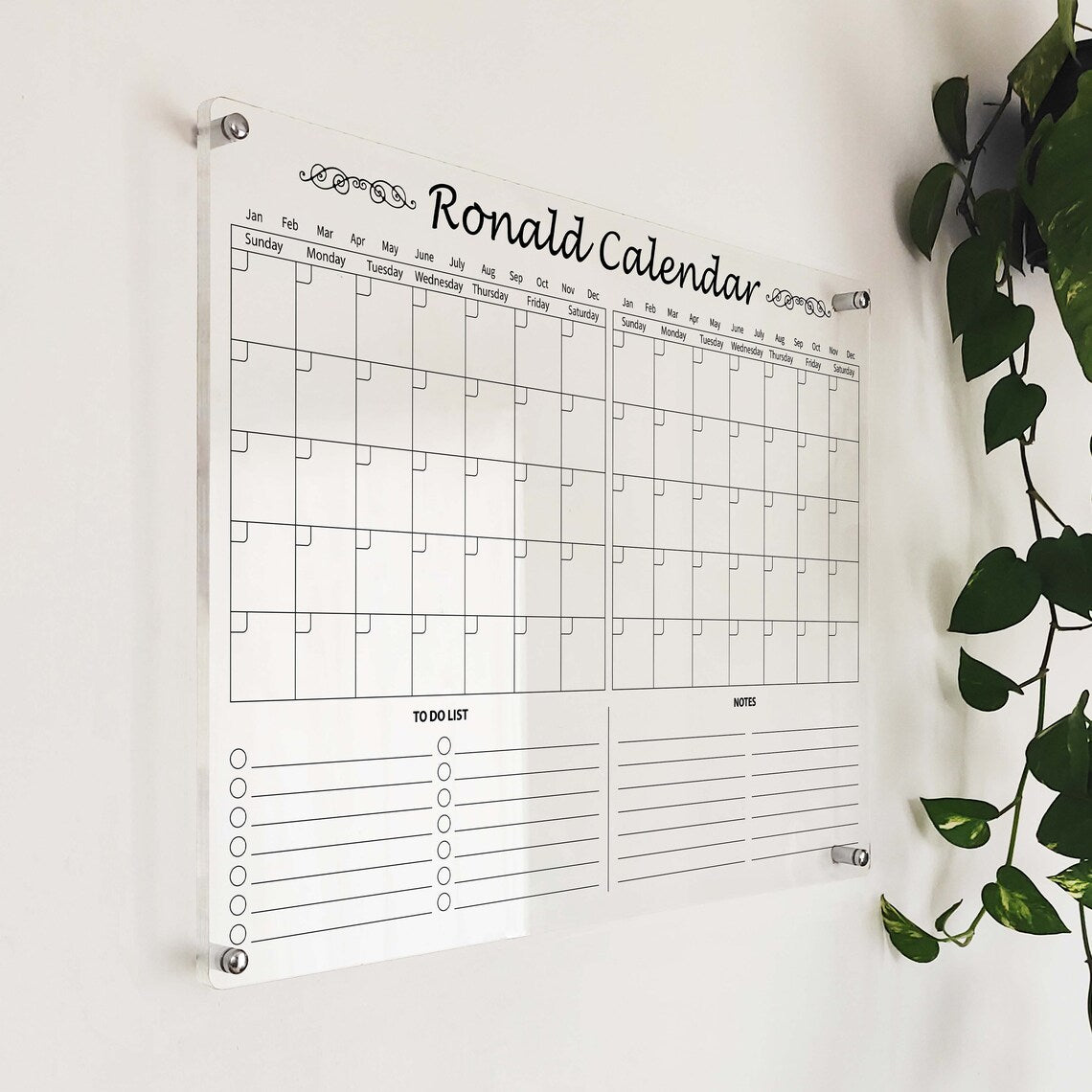 Personalized Acrylic Wall Calendar: Family Command Center, Dry Erase