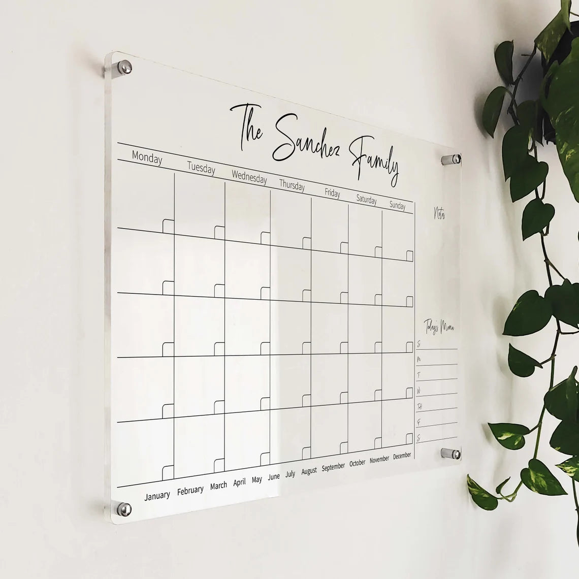 Personalized Acrylic Family Wall Calendar: Dry Erase Monthly Planner