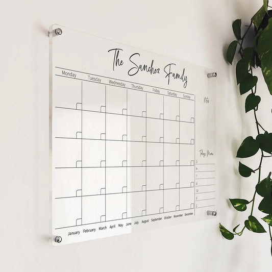 Personalized Acrylic Family Wall Calendar: Dry Erase Monthly Planner
