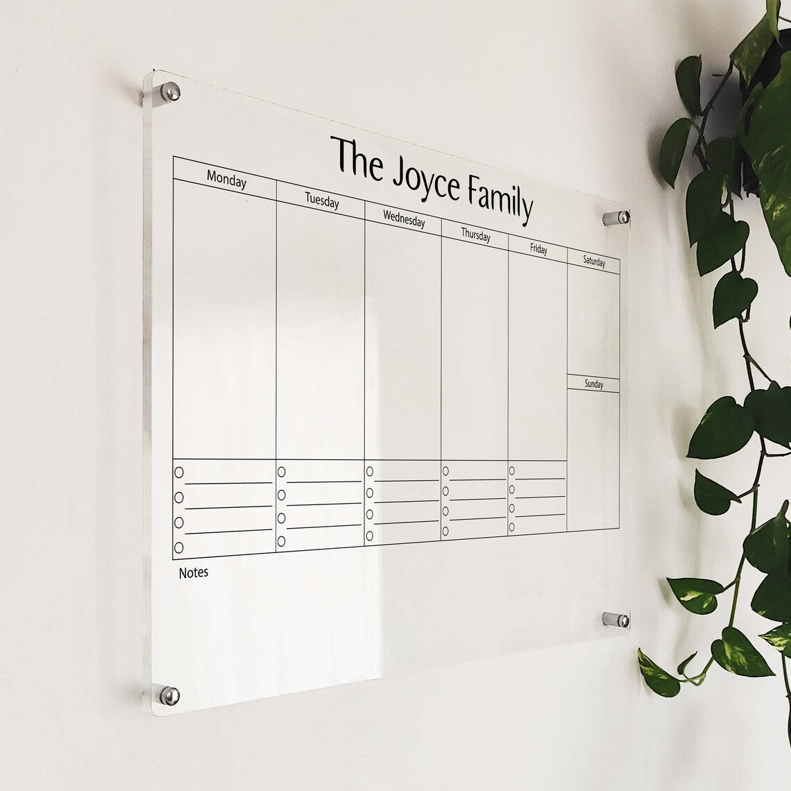 Personalized Acrylic Weekly Wall Calendar: Family Command Center