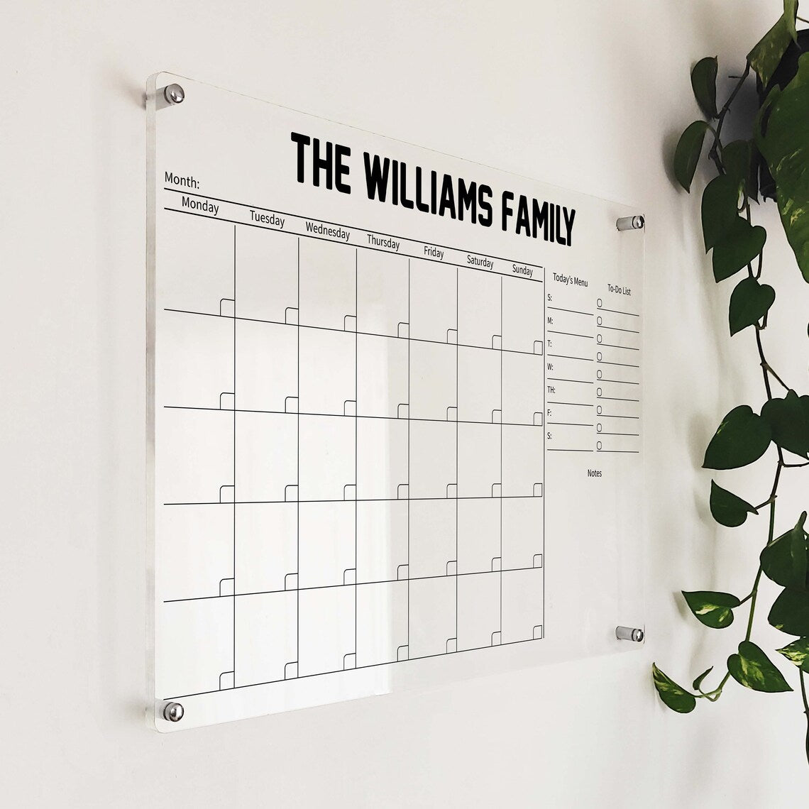 Personalized Acrylic Wall Calendar: Dry Erase Monthly Planner