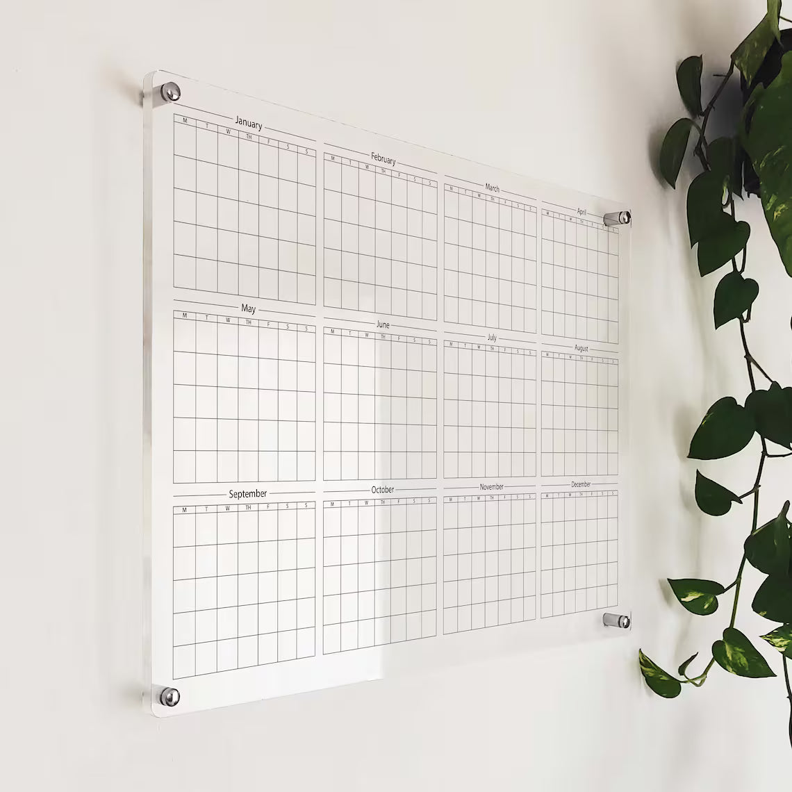 Large Acrylic Yearly Wall Calendar: Reusable Planner Board