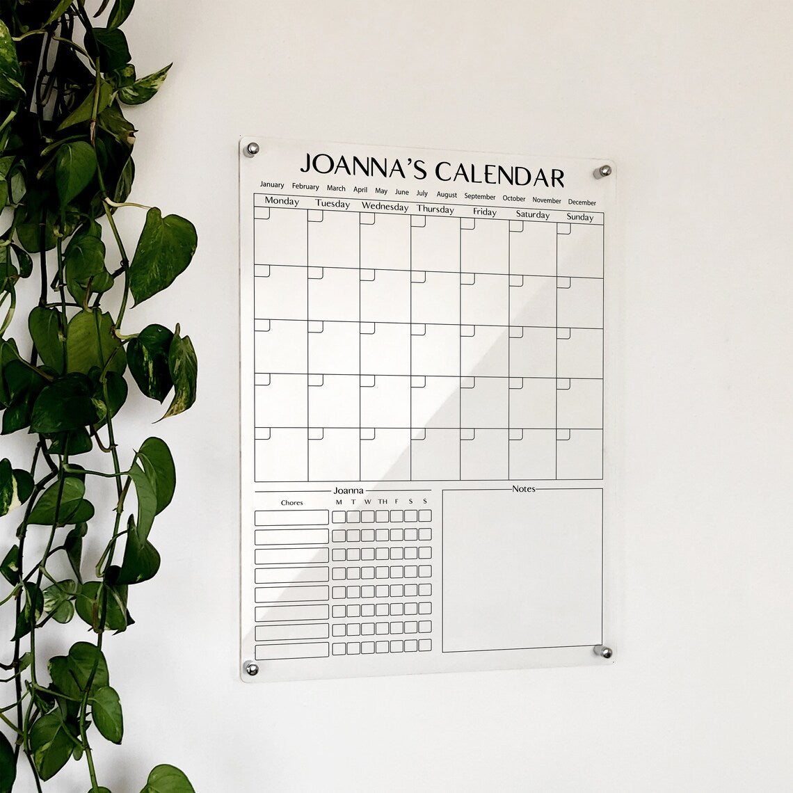 Personalized Acrylic Wall Calendar: Monthly Chore Chart