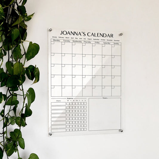 Personalized Acrylic Wall Calendar: Monthly Chore Chart