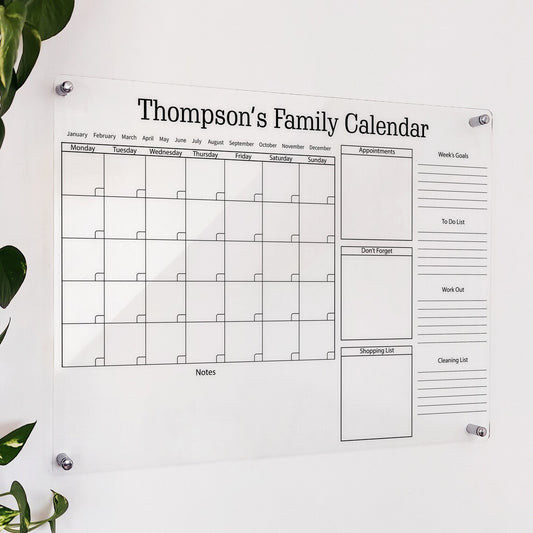 Large Acrylic Wall Calendar: Personalized Family Planner, Dry Erase Board