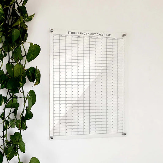 Large Vertical Acrylic Yearly Calendar: Reusable Wall Planner