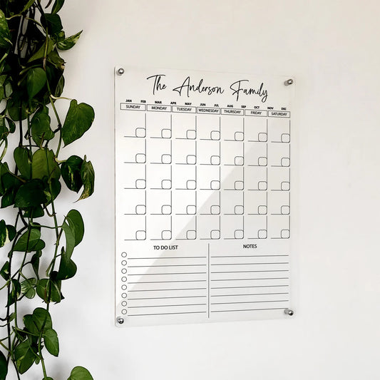 Acrylic Calendar Family Planner Custom Wall Calendar Personalized Housewarming Gift Dry Erase Monthly Planner Clear Acrylic Board for Wall