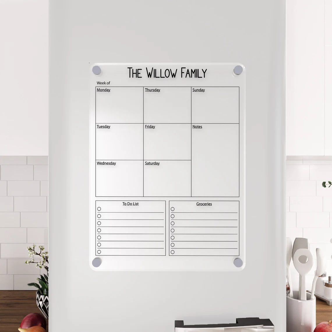 Personalized Acrylic Magnetic Fridge Calendar: Weekly Family Planner