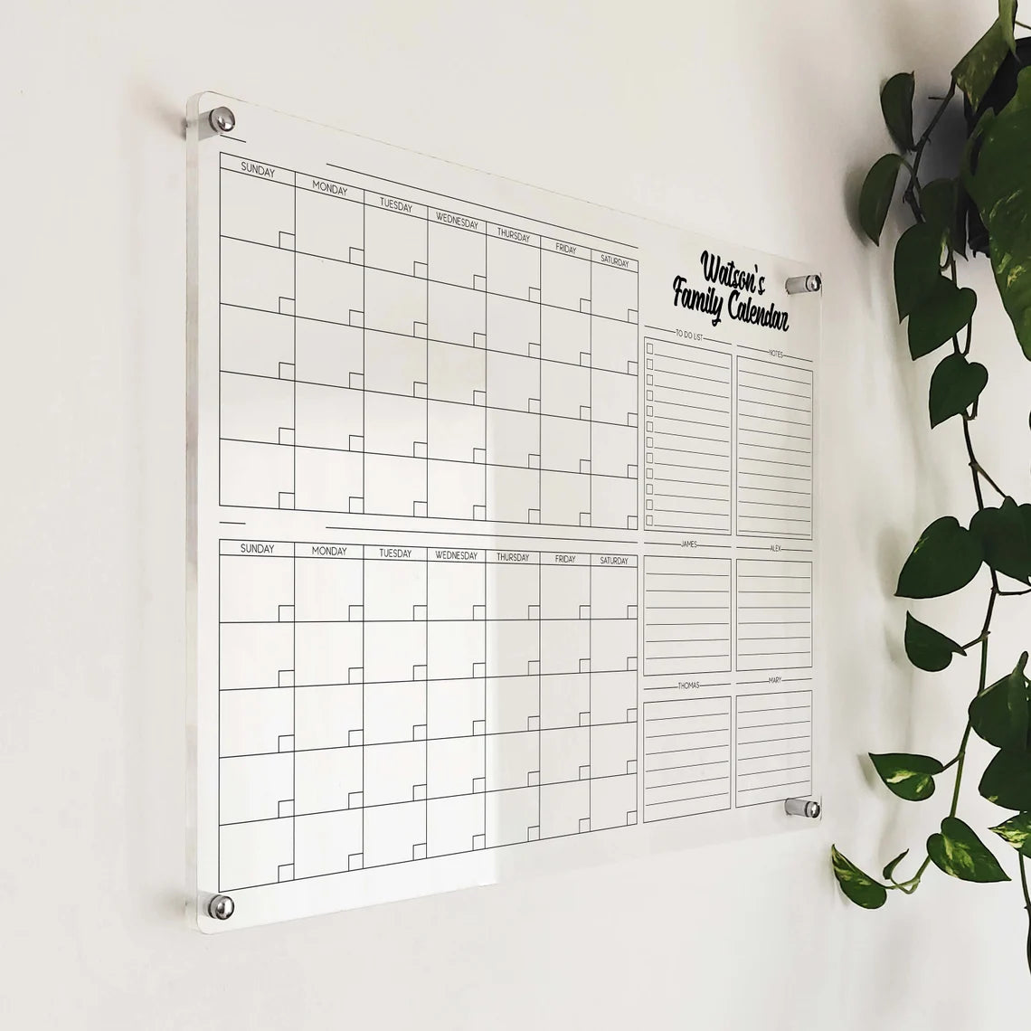 Personalized Acrylic Family Wall Calendar: Monthly & Weekly Planner