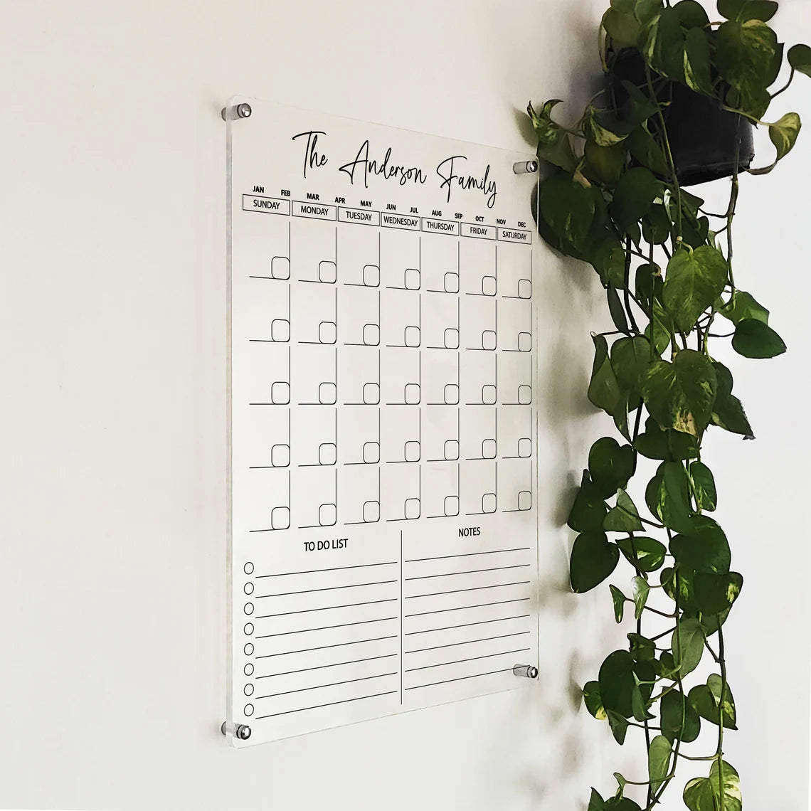 Acrylic Calendar Family Planner Custom Wall Calendar Personalized Housewarming Gift Dry Erase Monthly Planner Clear Acrylic Board for Wall