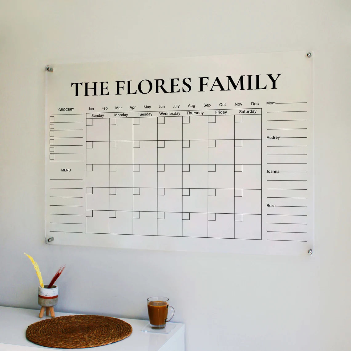 Personalized Acrylic Wall Calendar: Erasable Family Monthly Planner