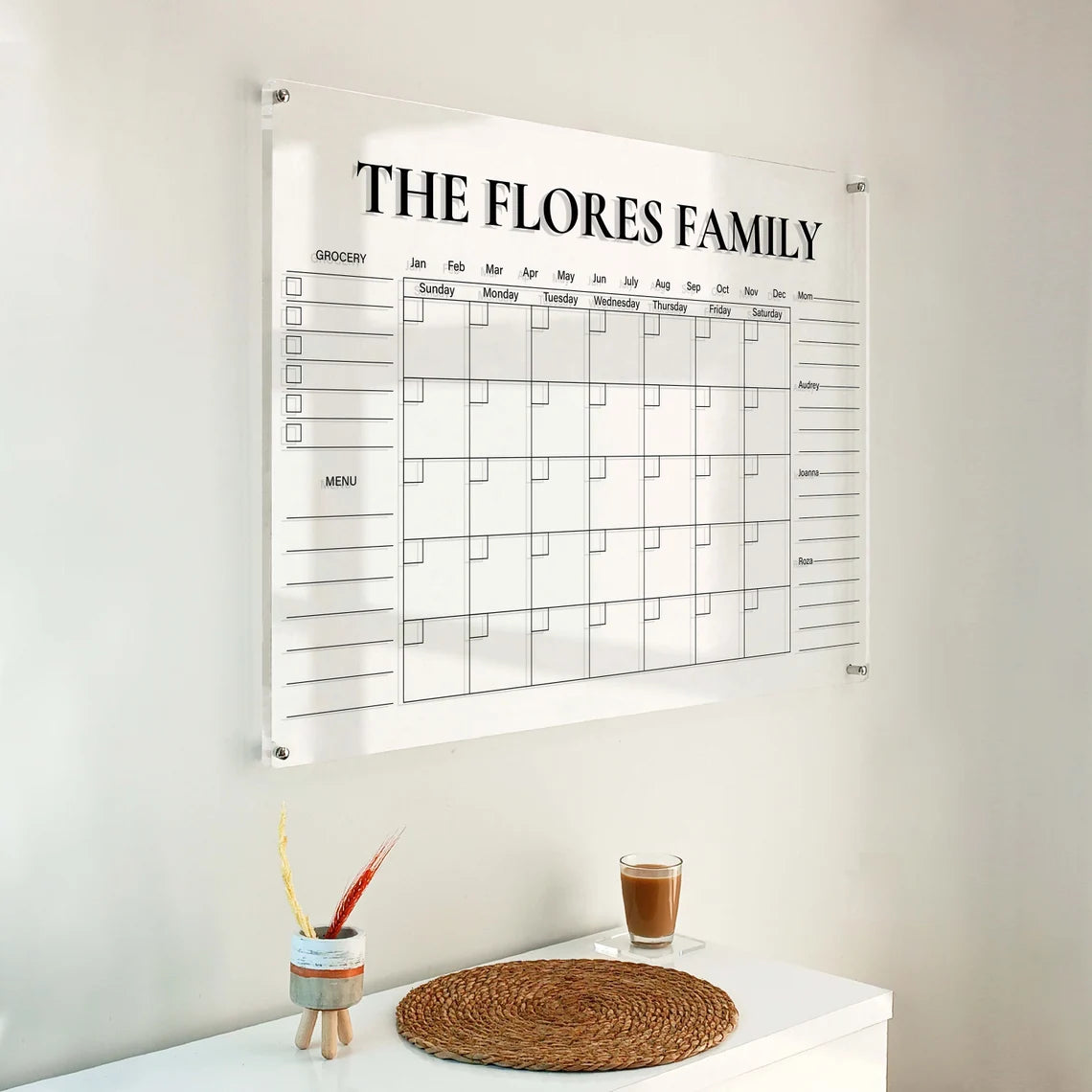 Personalized Acrylic Wall Calendar: Erasable Family Monthly Planner