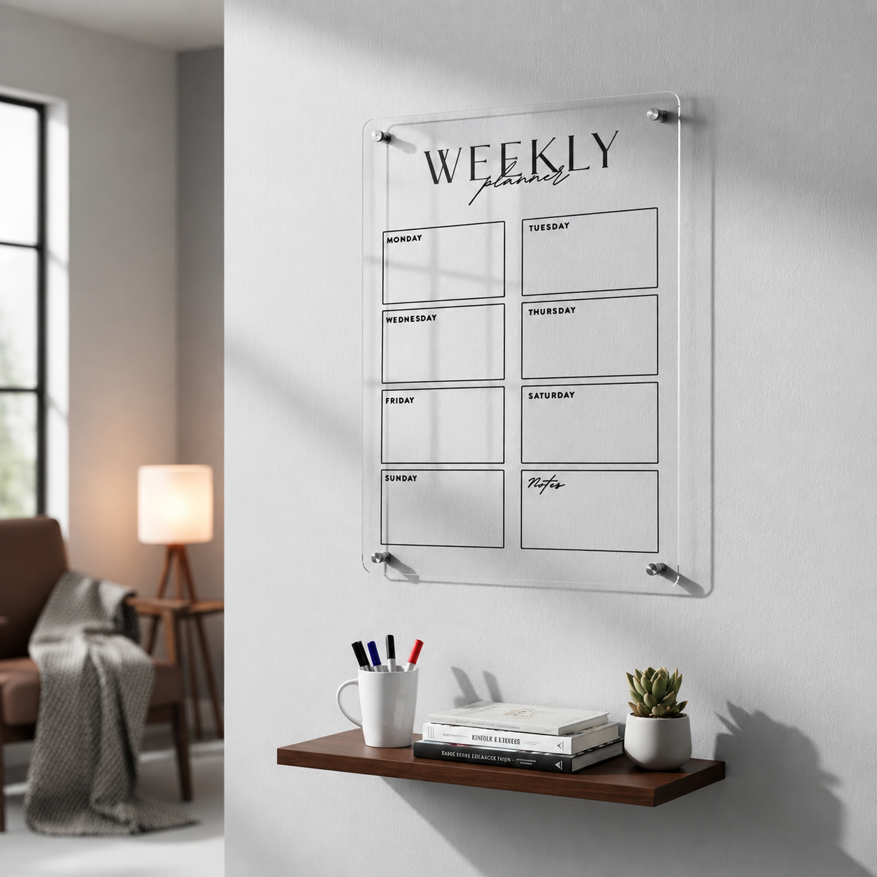 Custom Acrylic Weekly Planner, Clear Wall Calendar, Personalized Dry Erase Board