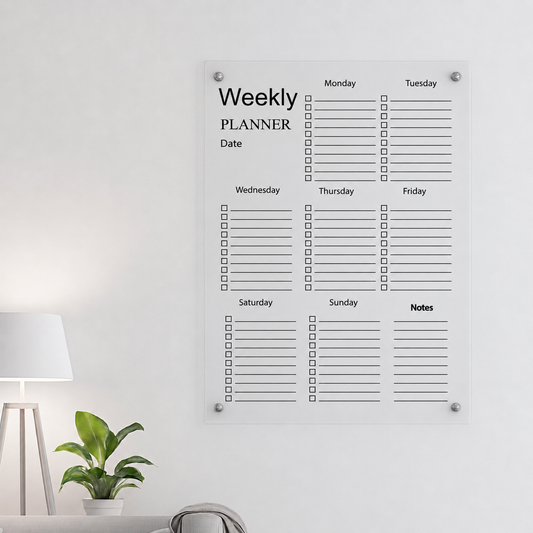 Clear Acrylic Weekly Wall Calendar, Floating Message Board, Planner, Home Office Organizer