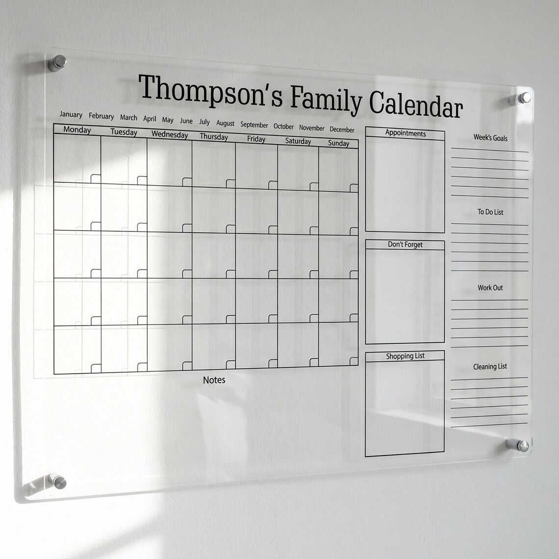 Acrylic Calendar Family Planner Custom Wall Calendar with Office Logo Personalized Dry Erase Board Monthly Weekly Organizer Home Decor