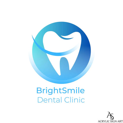 Flat product view of the 'BrightSmile Dental Clinic' logo with a blue gradient tooth icon on white background