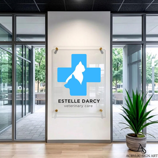 Veterinary Clinic Logo Sign Custom Acrylic | Modern Vet Practice Wall Branding | Pet Care Office Display