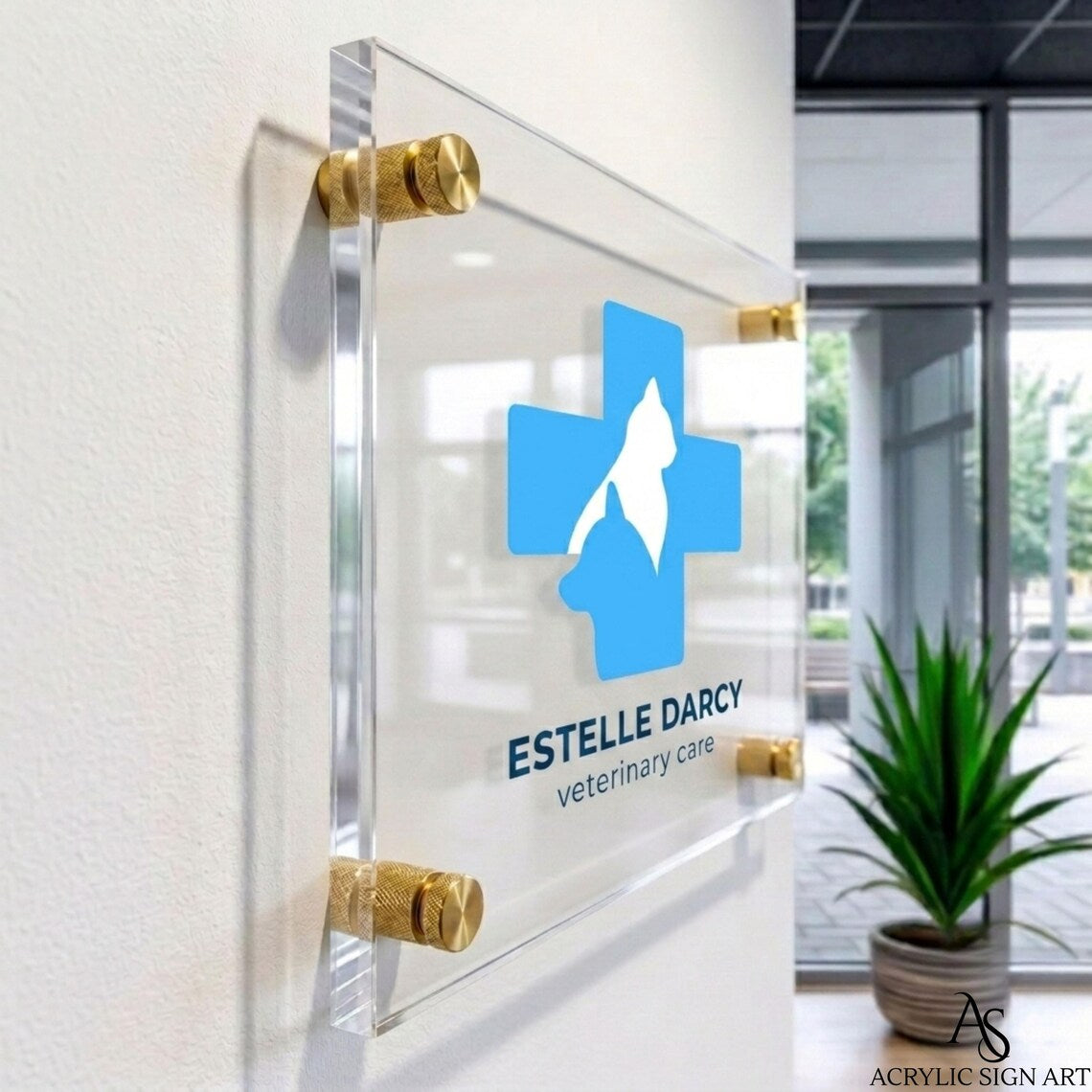 Veterinary Clinic Logo Sign Custom Acrylic | Modern Vet Practice Wall Branding | Pet Care Office Display